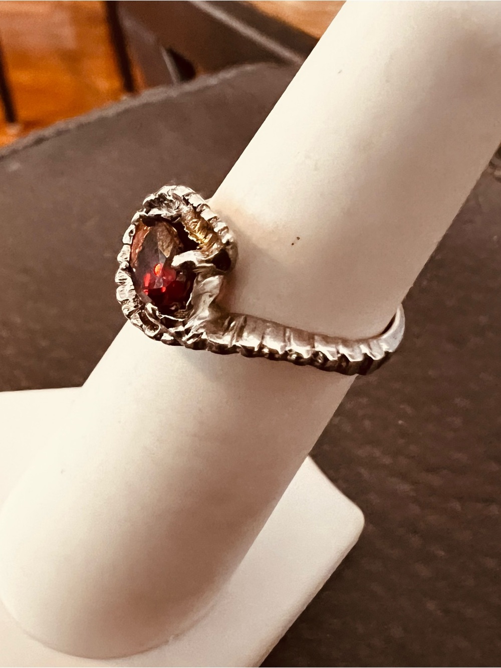 Silver Red Garnet Rope-Accent Ring - Picture 3 of 8